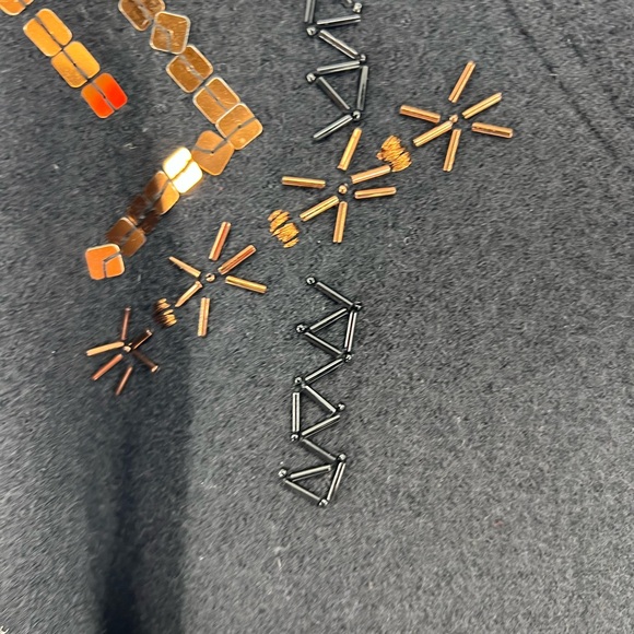 Chico’s 1 wool black zip front sweater jacket beaded sequins M bronze fall work - Picture 9 of 13